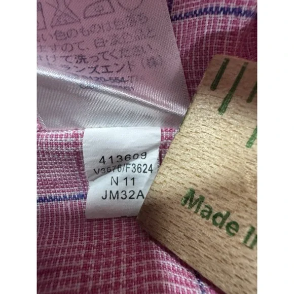 Lands End Baird McNutt Shirt Mens 15 1/2 33 Pink Irish Linen WindowPane Plaid - Picture 13 of 15